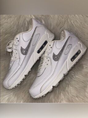 Nike Air Max 90 SE Silver Glitter/White Sneakers Size 5.5